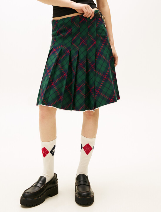 Tommy Girl Tartan Pleated Midi Skirt