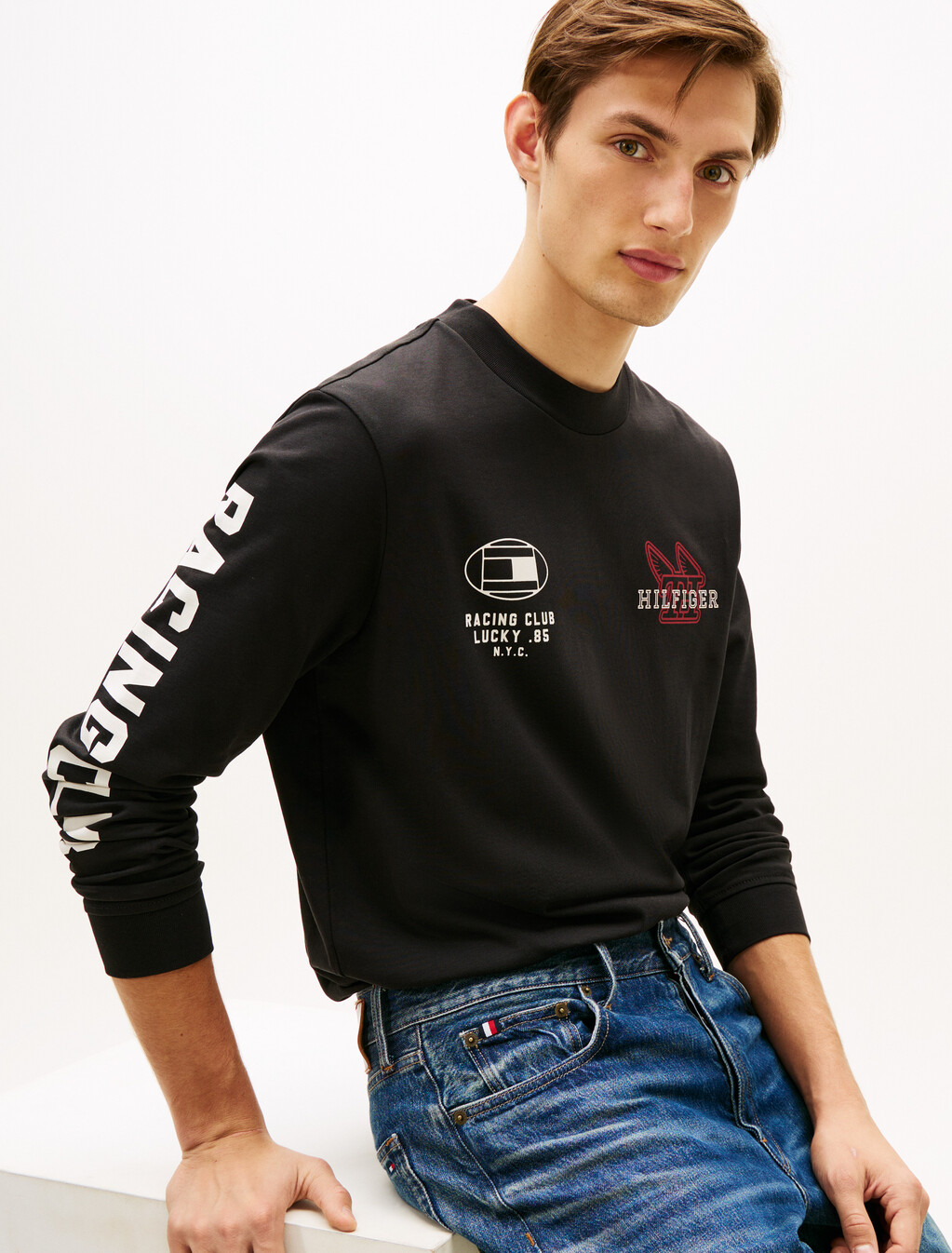 Graphic Jersey Long Sleeve T-Shirt, Black, hi-res