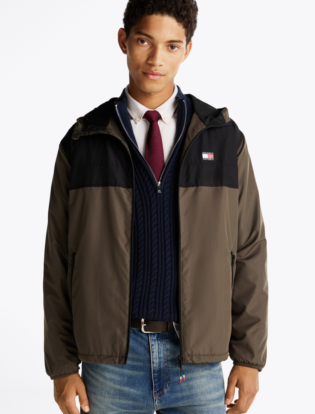 Lightweight Fleece Lined Chicago Windbreaker, Fatigue Green / Black, hi-res