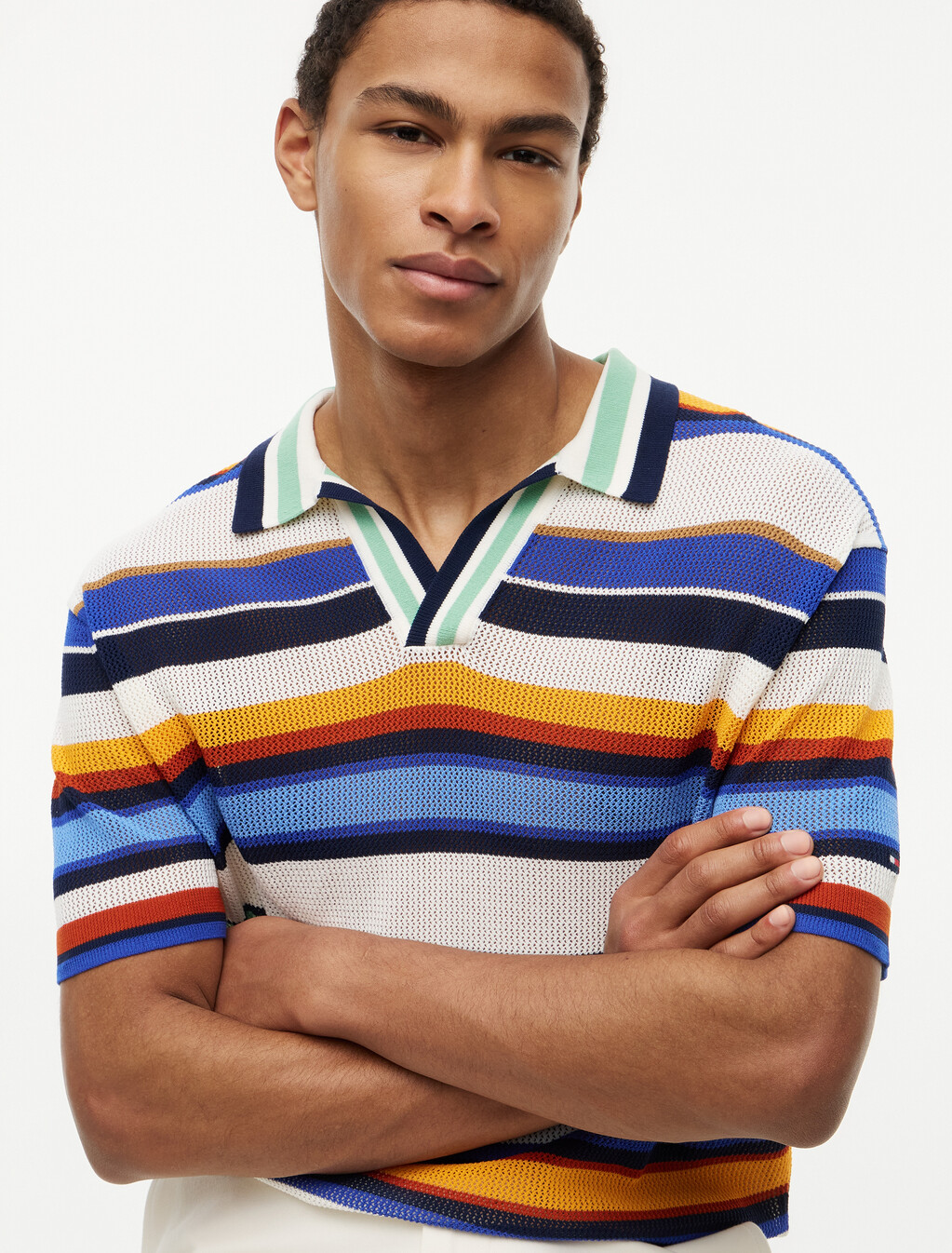 Relaxed Fit Multicolour Stripe Polo Shirt, Regal Blue/ Multi, hi-res