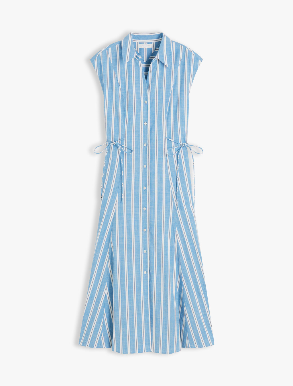Tie Detail Cap Sleeve Midi Shirt Dress, Liquorice Stripe Breeze Blue, hi-res