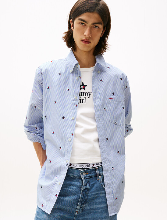 Tommy Girl Oversized Ithaca Stripe Star Embroidery Shirt