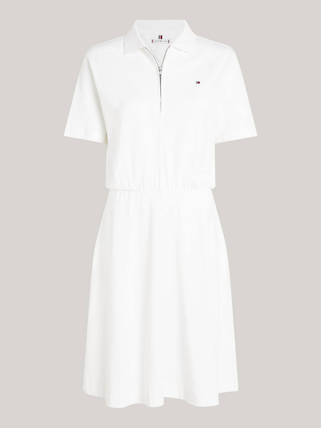 Zip Placket Fit And Flare Polo Dress, Ecru, hi-res