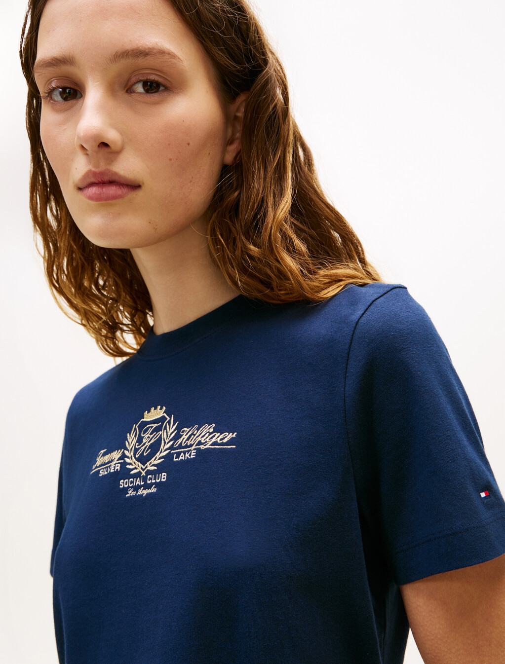 Lurex Varsity Regular Short Sleeve T-Shirt, Dark Night Navy, hi-res