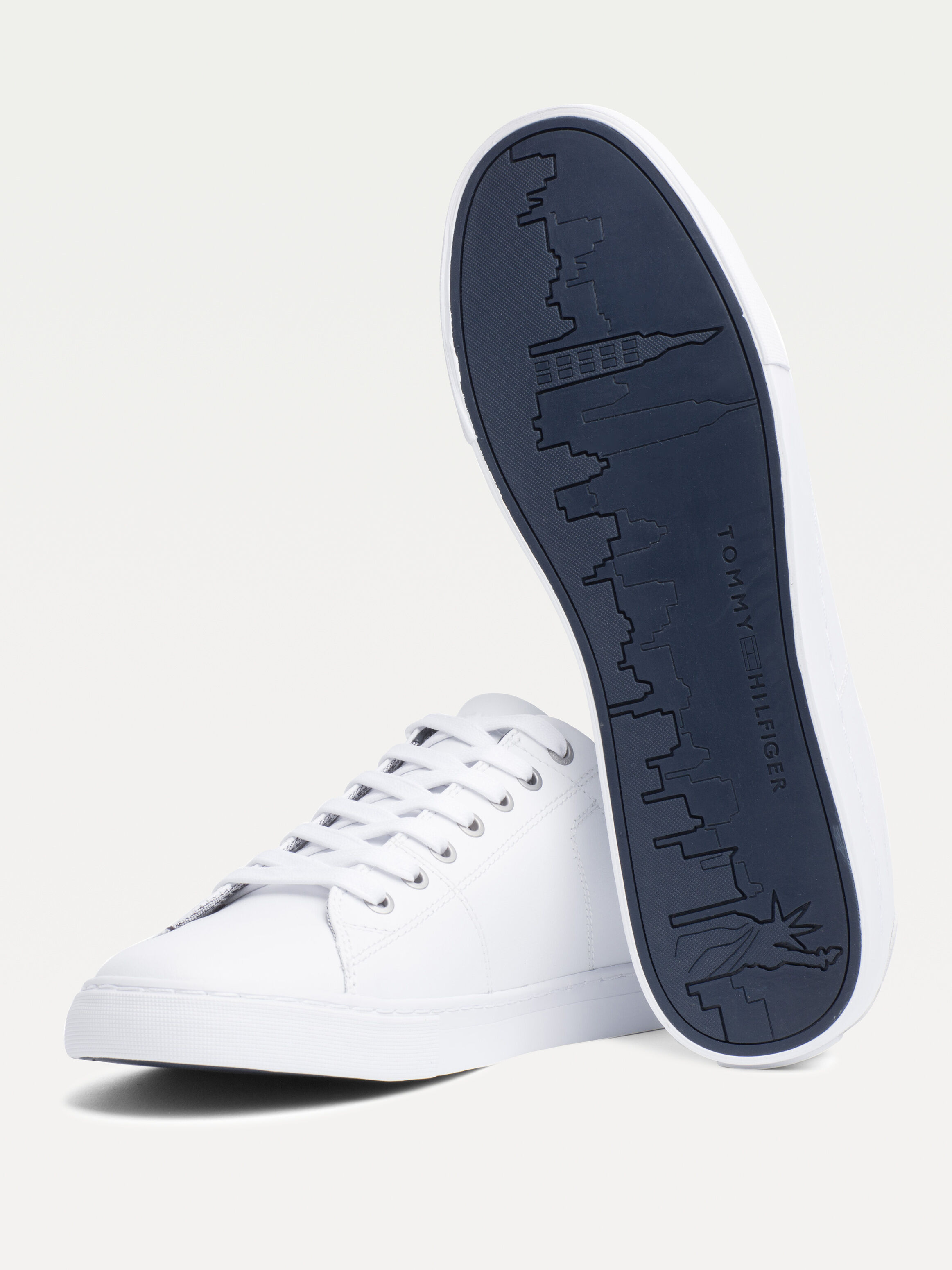 Essential Leather Lace Up Trainers white Tommy Hilfiger Malaysia