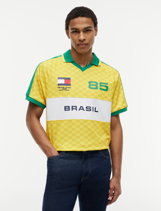 Geometric Flag Print Short Sleeve Rugby Shirt