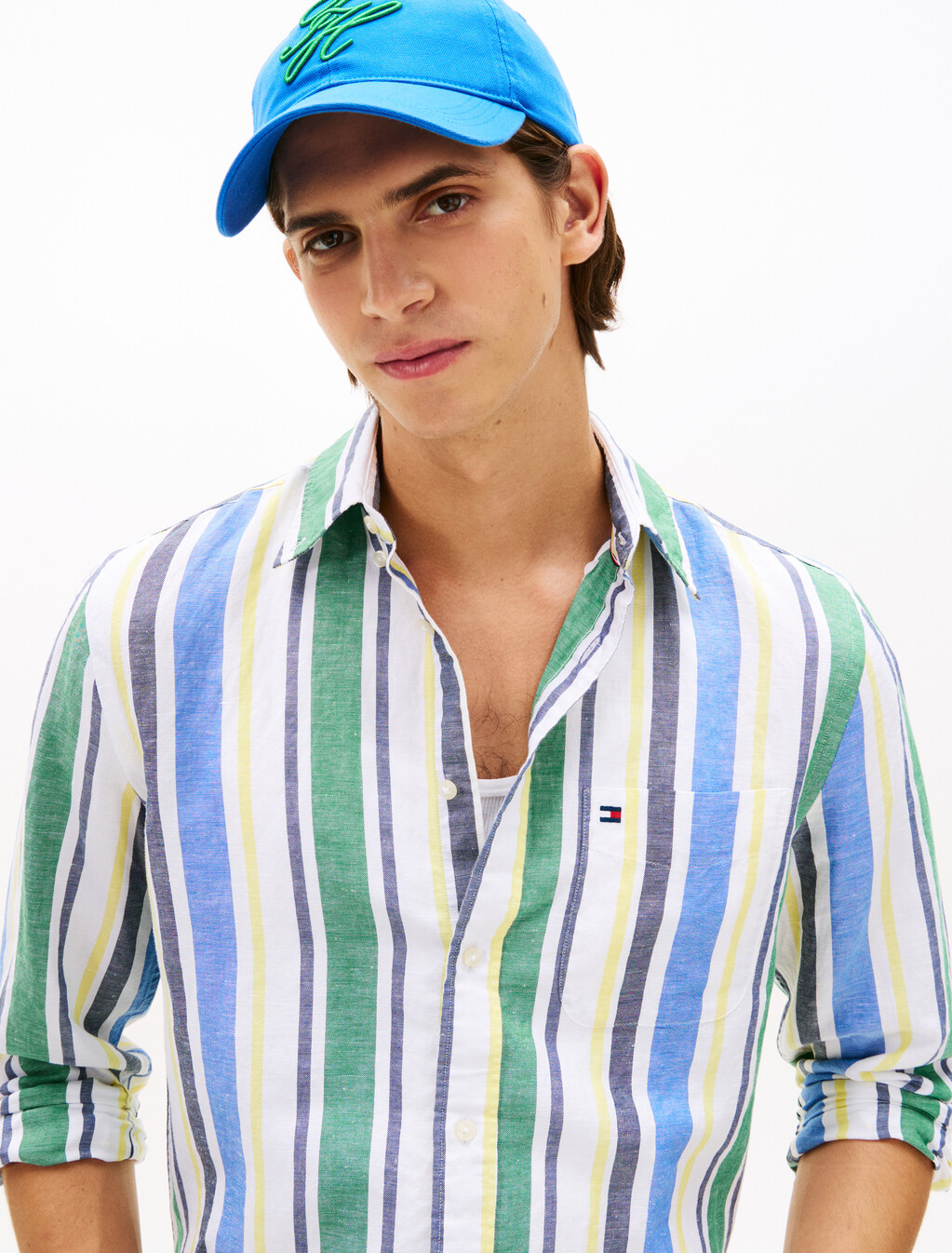 Regular Fit Stripe Linen Blend Shirt, Nouveau Green / Stripe, hi-res