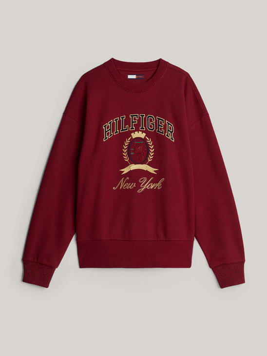 Crest Embroidery Crew Neck Sweatshirt