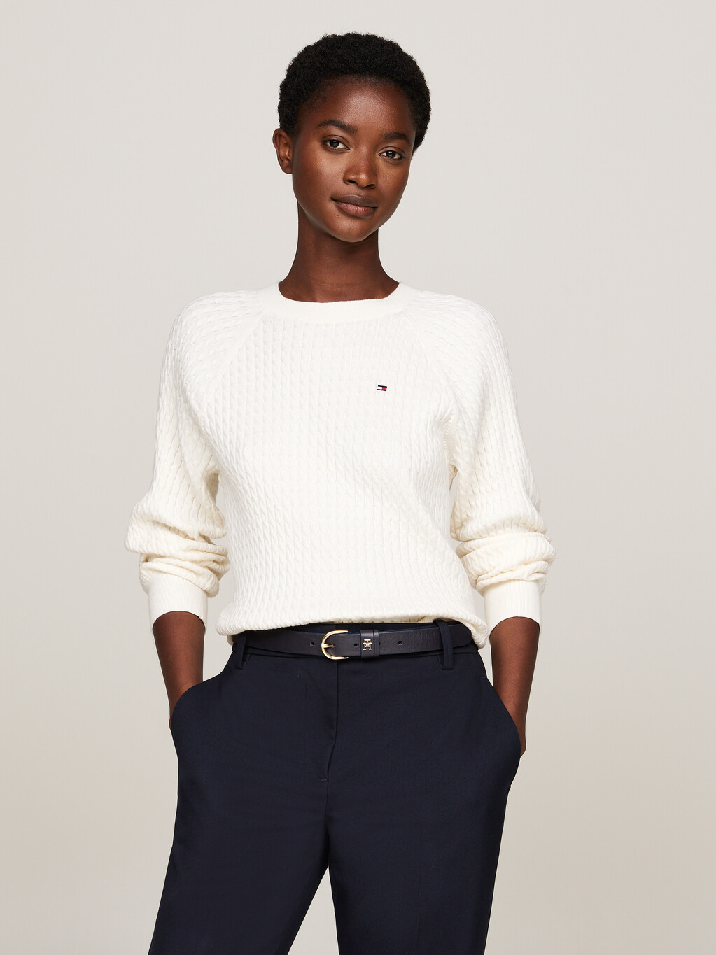 Cable Knit Relaxed Fit Jumper, Ivory Petal, hi-res