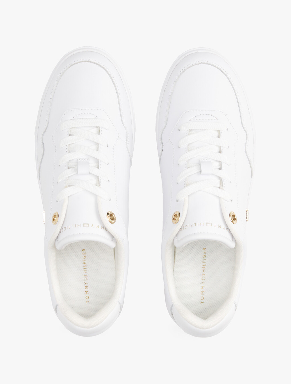 Leather TH Monogram Plaque Court Trainers, White/Gold, hi-res