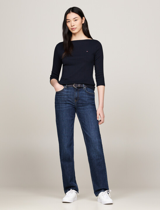 Three-Quarter Sleeve Boat Neck T-Shirt