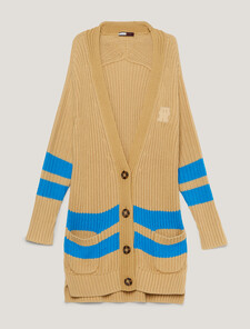 Crest Stripe Relaxed Button Cardigan, Sandy Beige, hi-res
