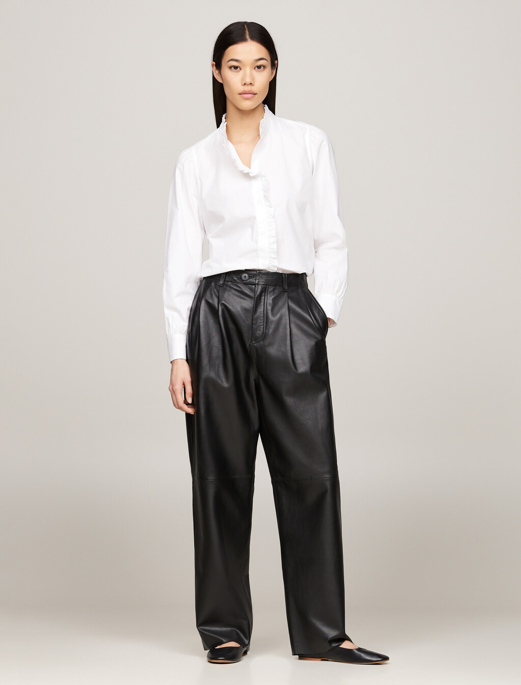 Ruffle Mock Turtleneck Regular Fit Shirt, Th Optic White, hi-res