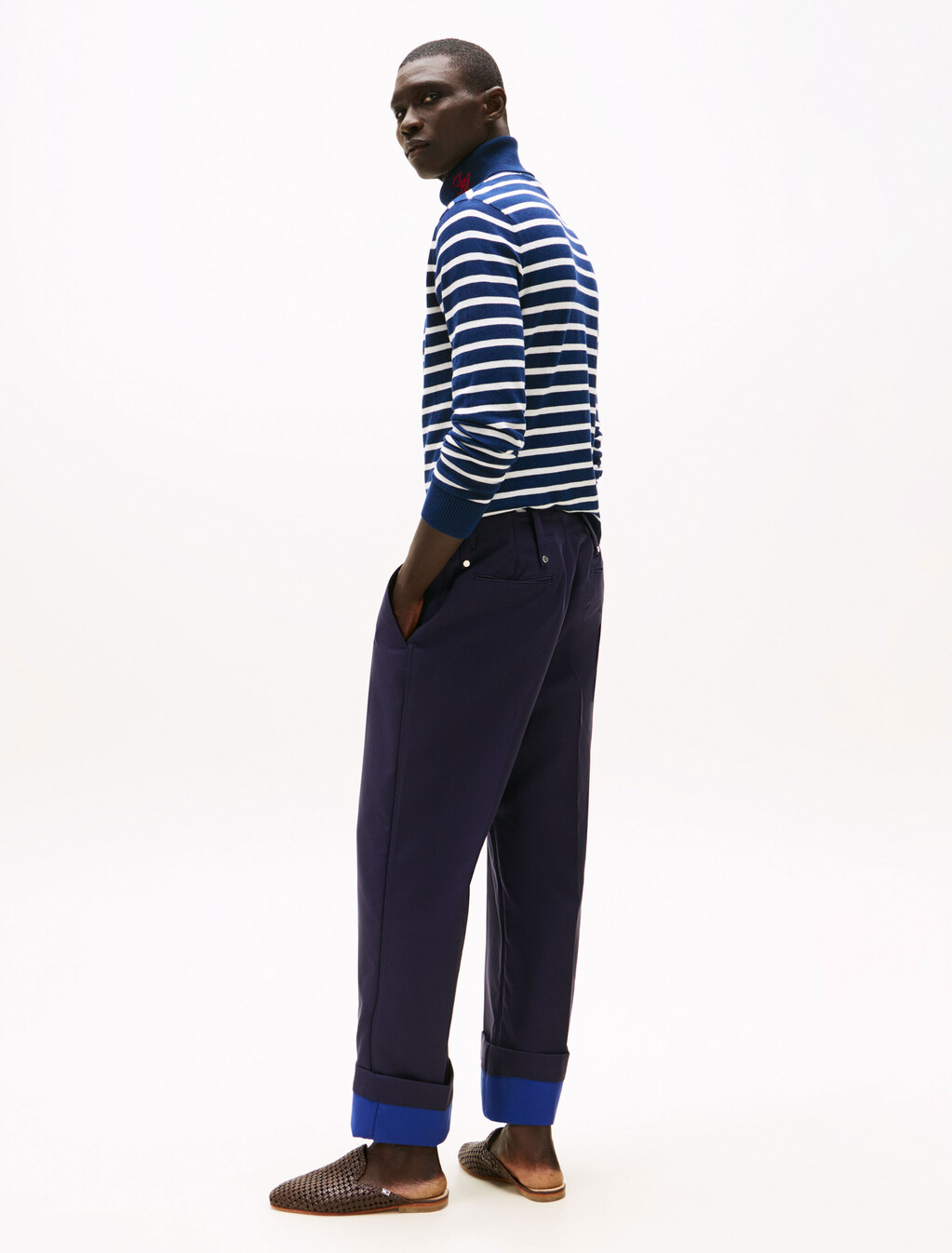 The Runway Collection Oversized Cropped Turn-Up Chinos, Carbon Navy, hi-res