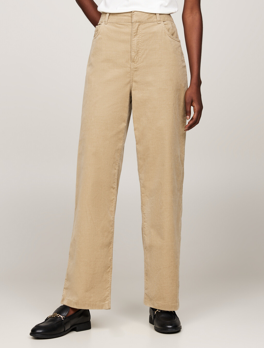 Corduroy Relaxed Straight Leg Trousers, Beige, hi-res
