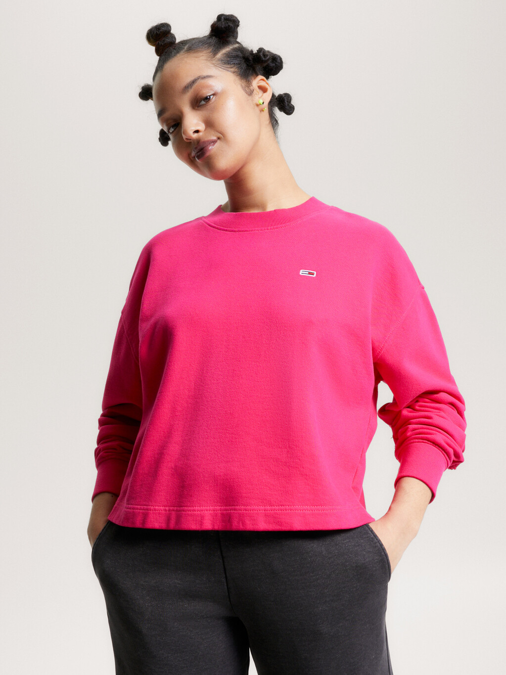 Tonal Appliqué Relaxed Cropped Sweatshirt, Gypsy Rose, hi-res