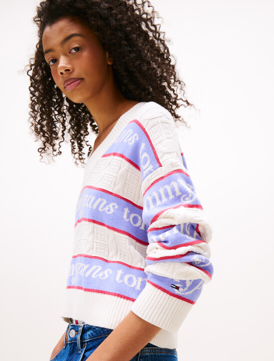Tommy Flag Relaxed Logo Stripe Jumper