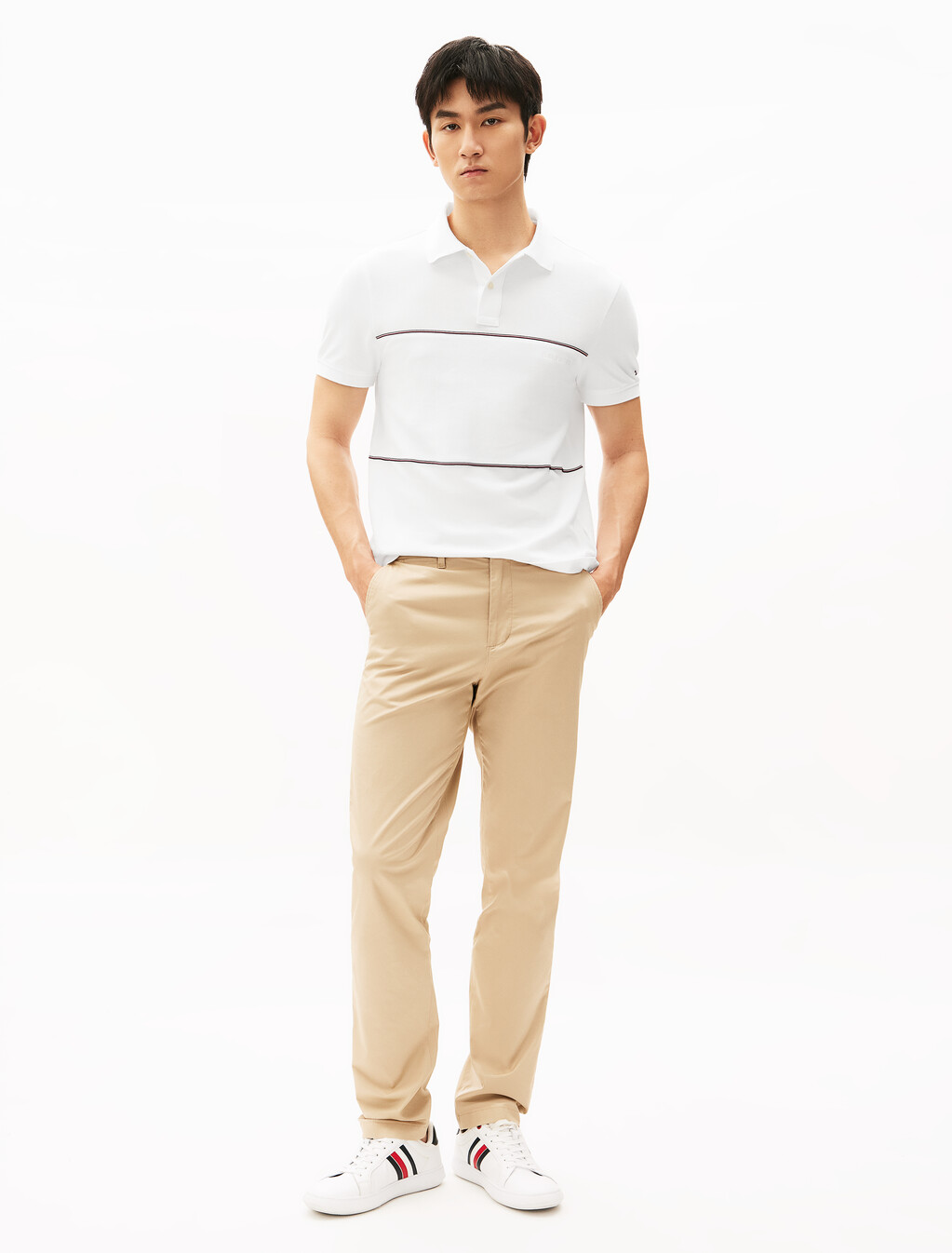 Global Stripe Block Polo, White, hi-res