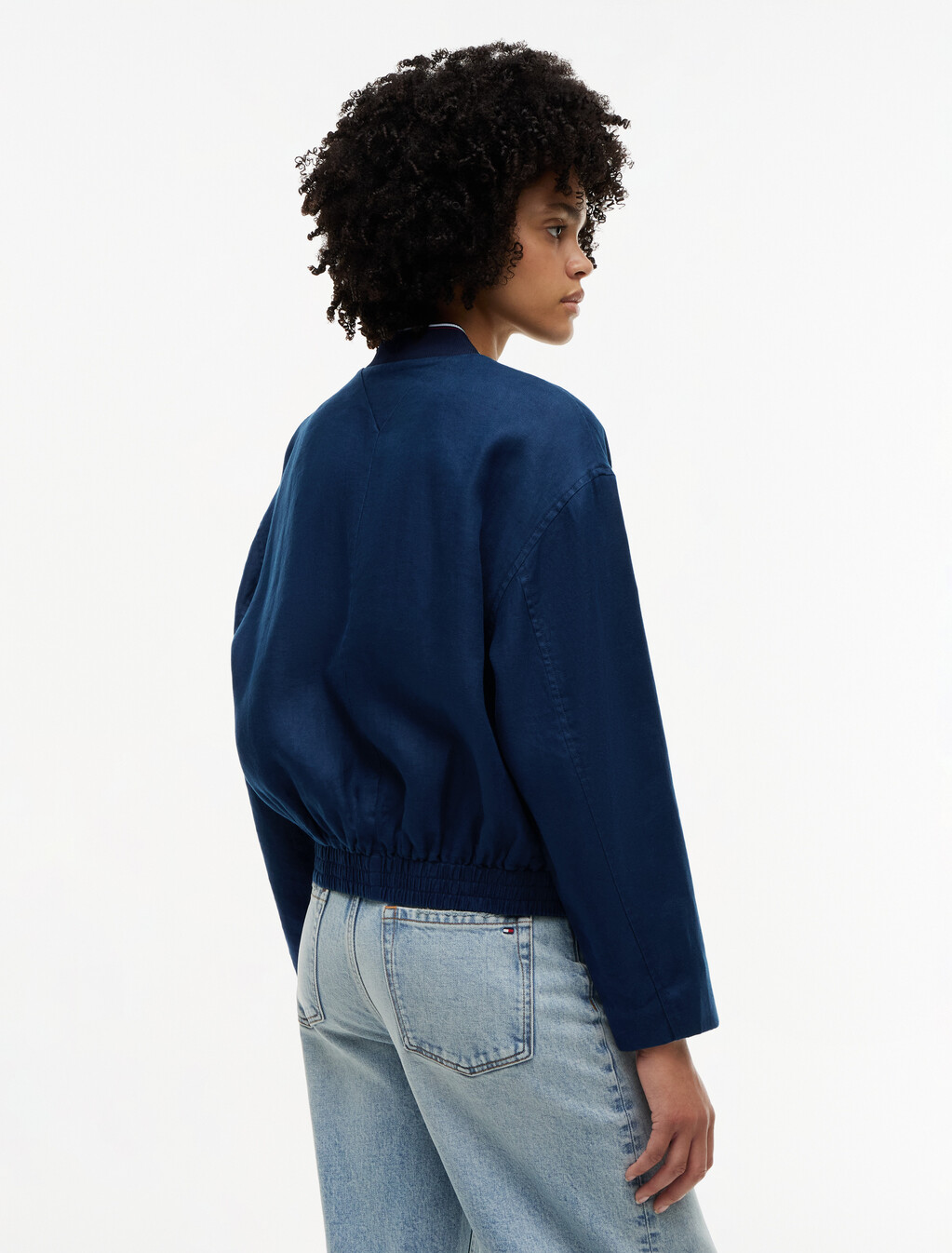 Pure Linen Twill Bomber Jacket, Dark Night Navy, hi-res