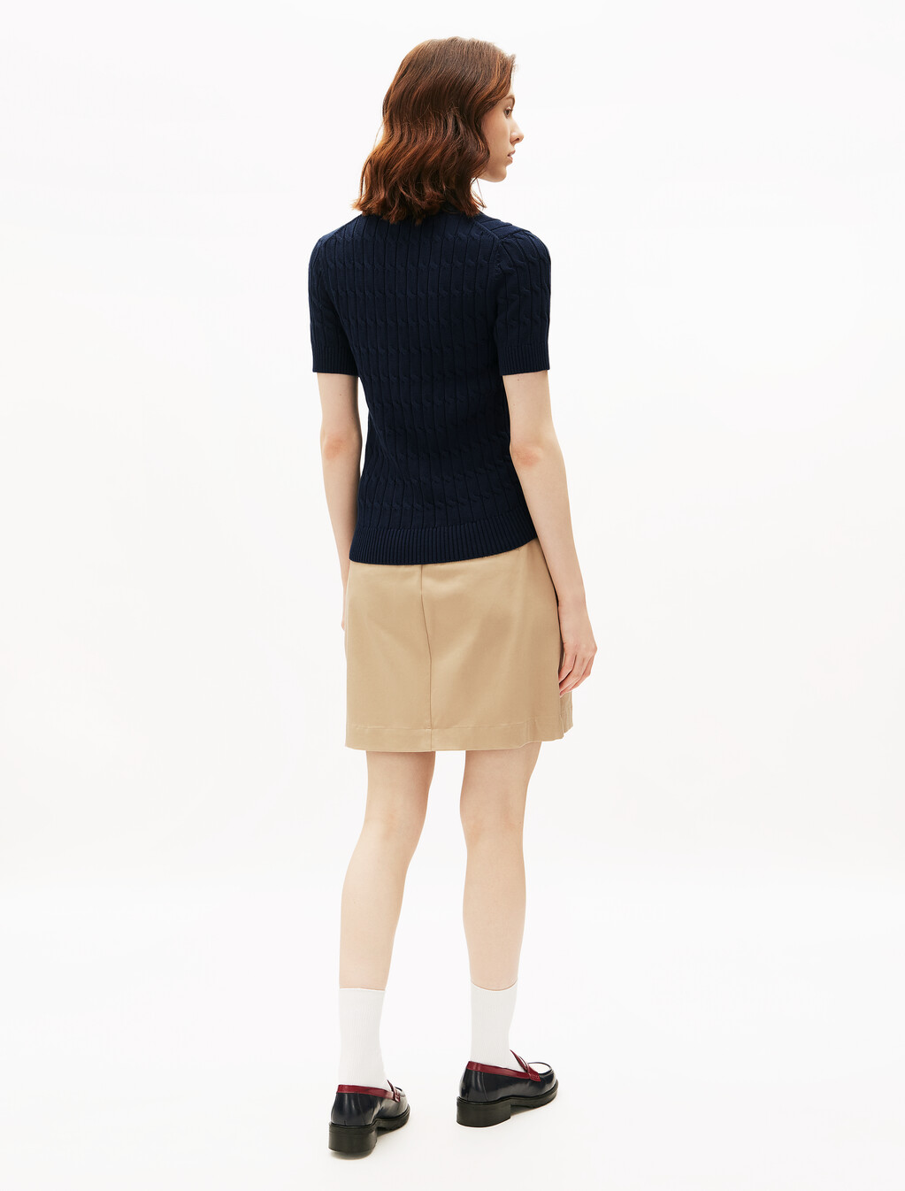 Cable Knit Short Sleeve Polo, Dark Night Navy, hi-res