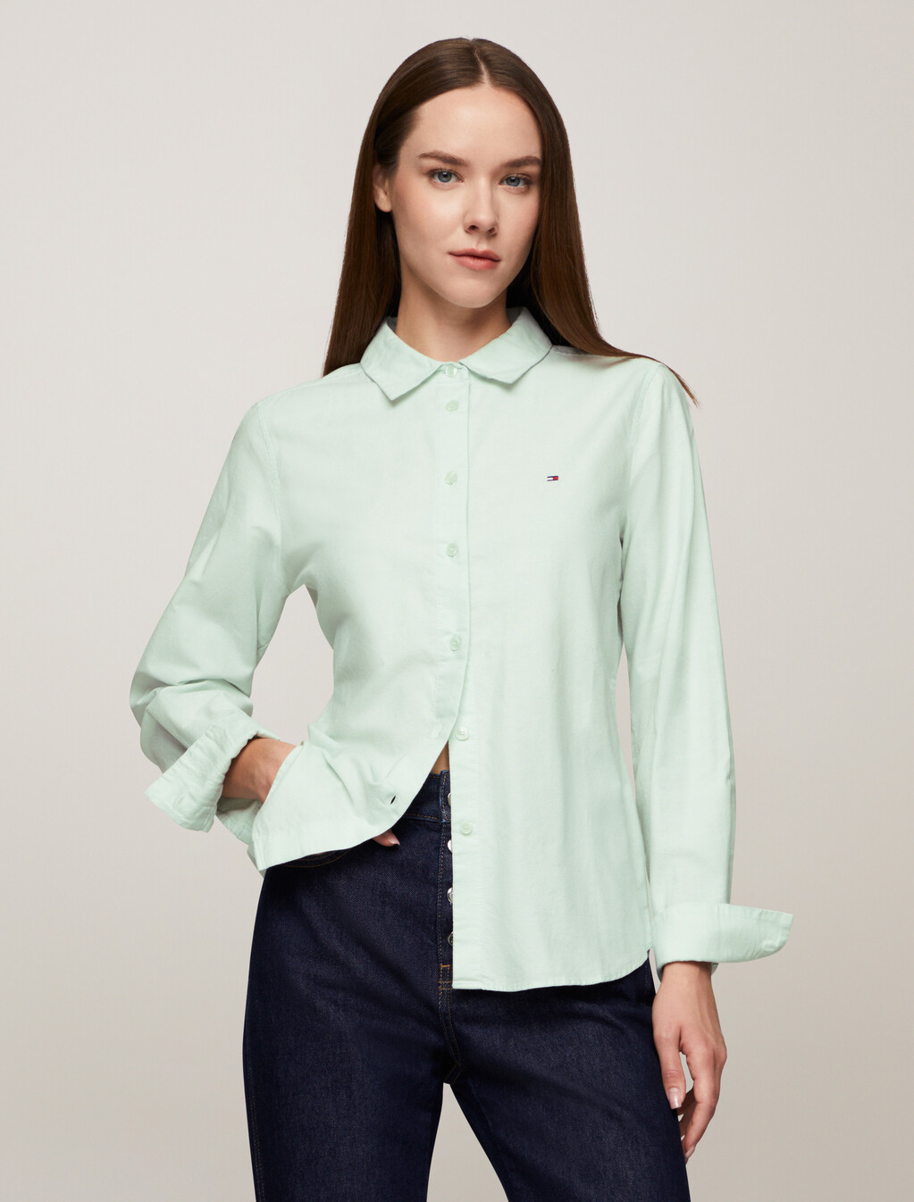 Flag Embroidery Regular Fit Oxford Shirt, Minty Essence, hi-res