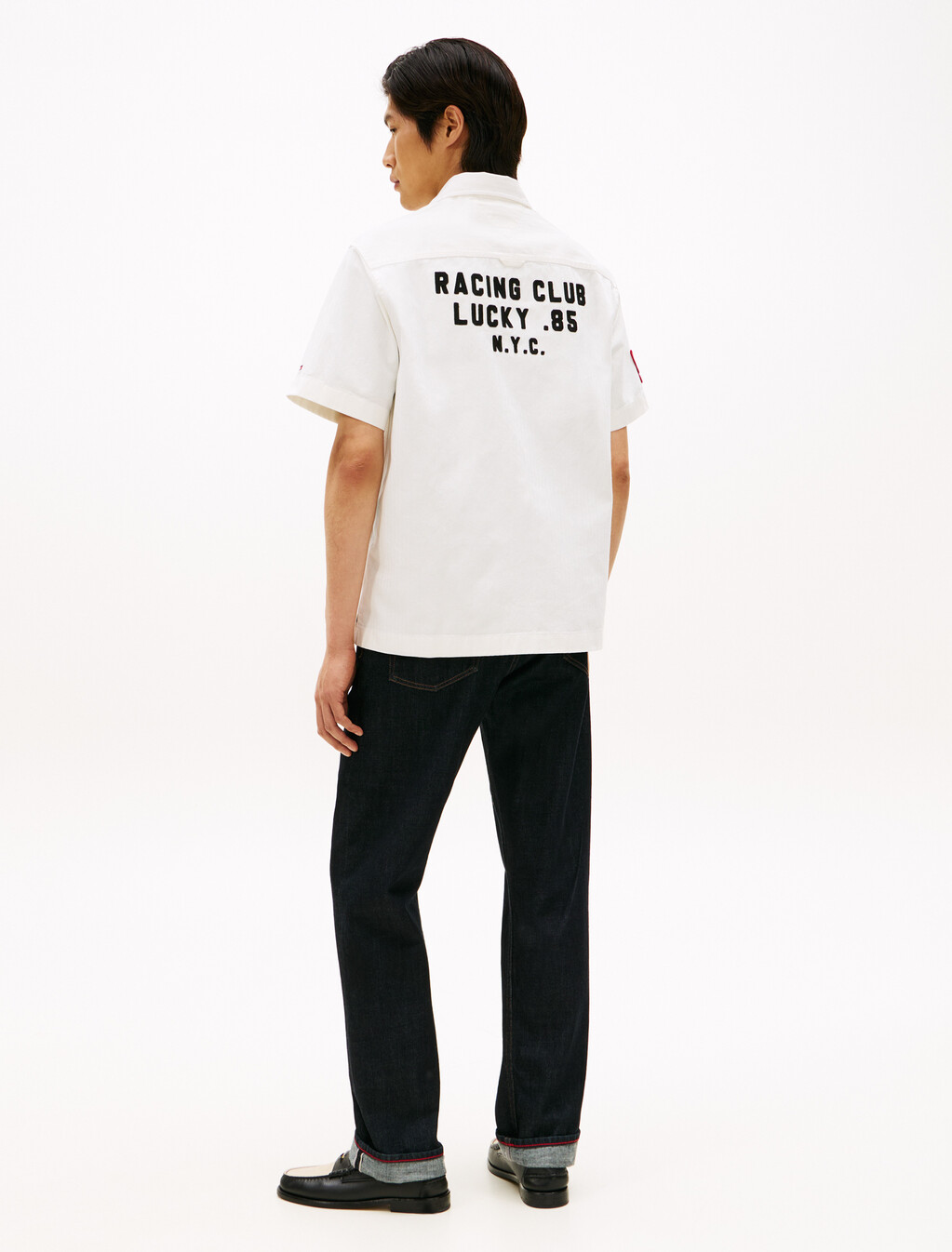 Herringbone Camp Collar Relaxed Shirt, Ecru, hi-res