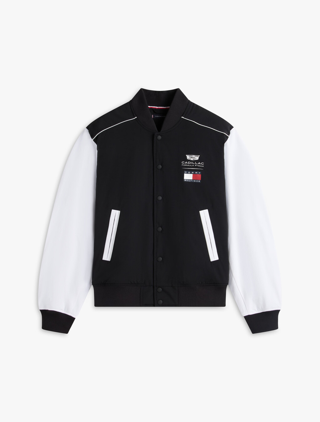 TH x Cadillac Formula 1&reg; Team Back Logo Varsity Jacket, Black / White, hi-res