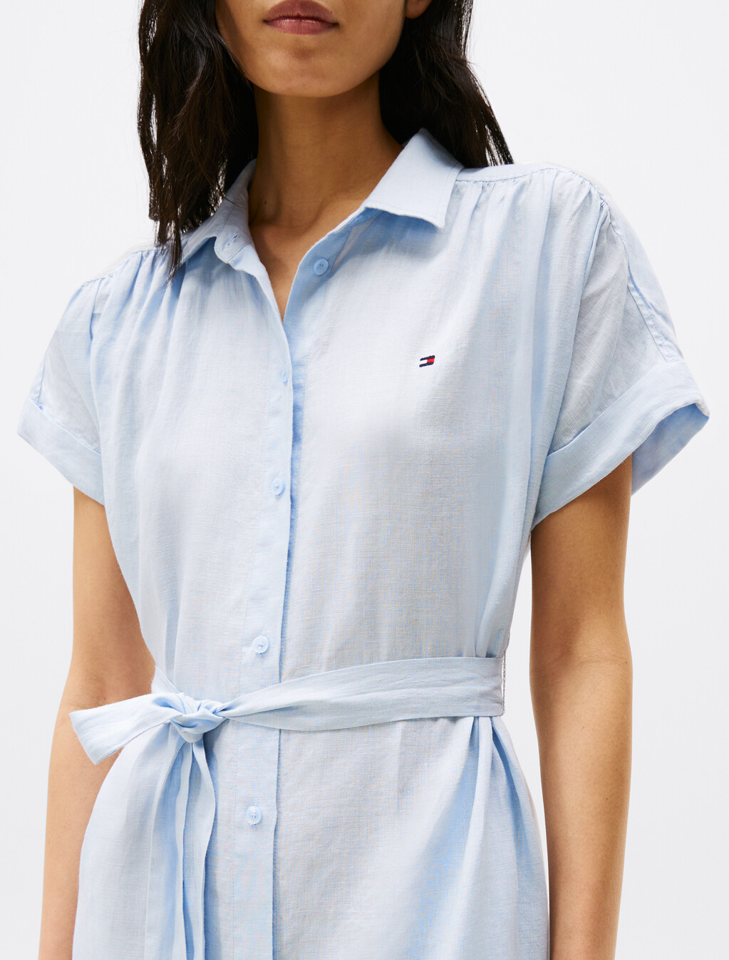 Pure Linen Midi Shirt Dress, Breezy Blue, hi-res
