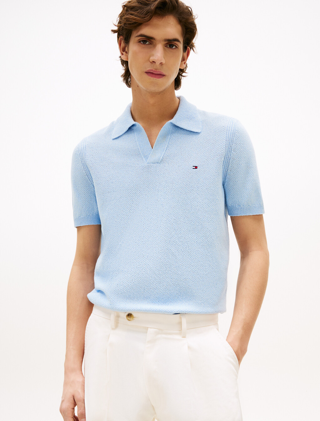 Textured Knit Polo, Breezy Blue, hi-res