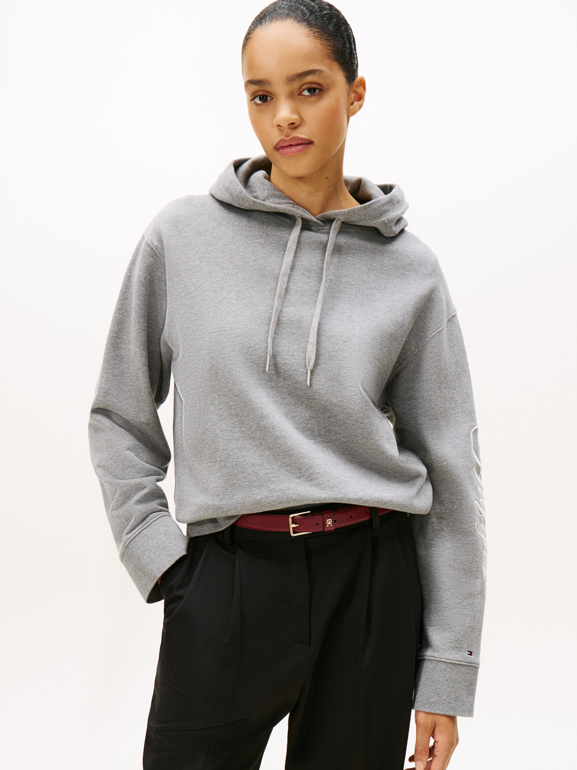 Logo Embroidery Drawstring Hoody | grey | Tommy Hilfiger