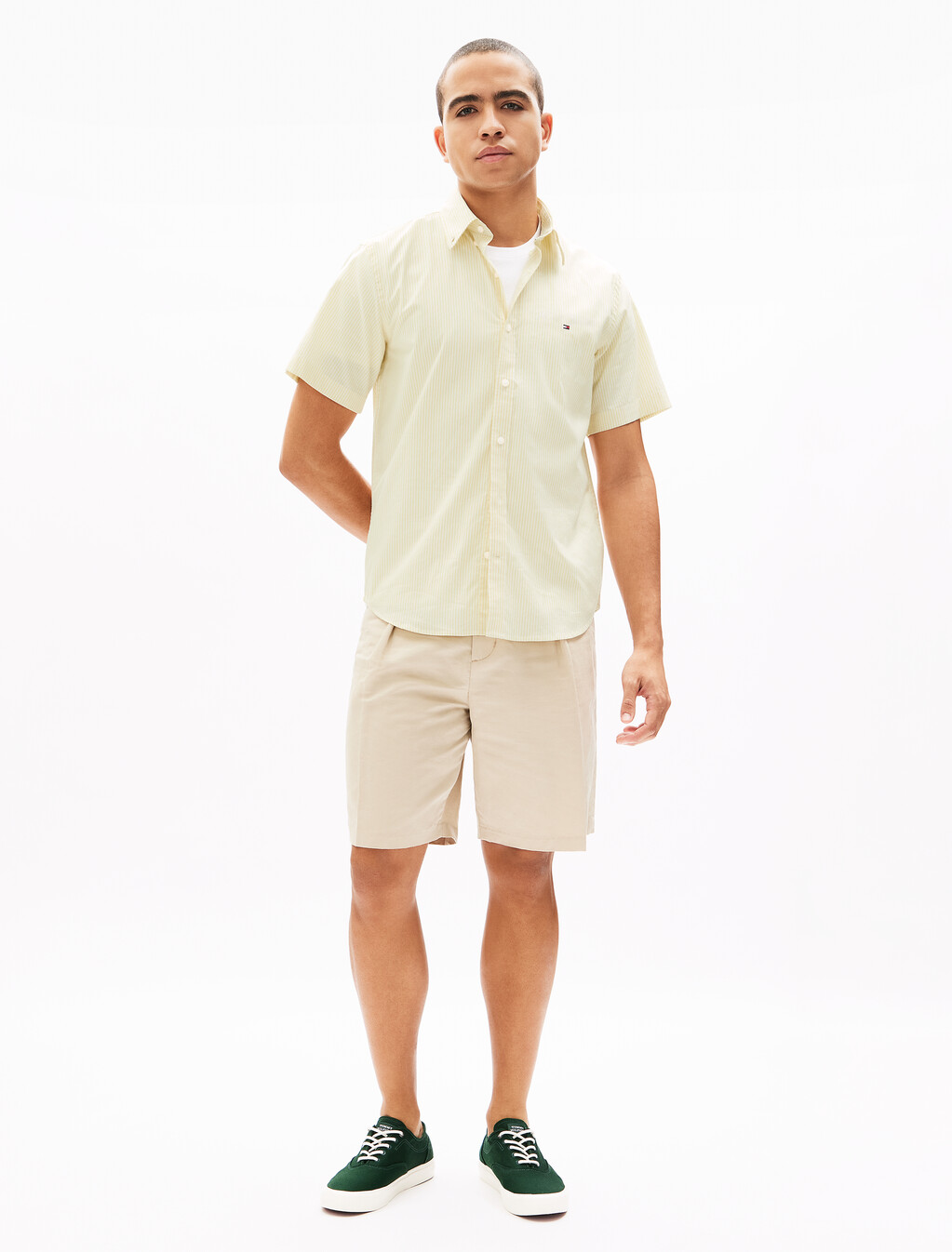 Oxford Stripe Short Sleeve Shirt, Citronella / Optic White, hi-res