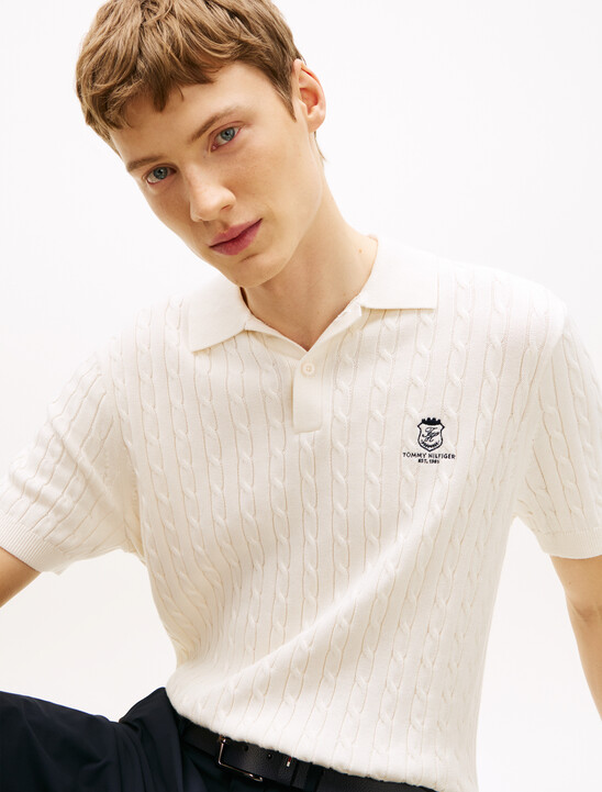 Regular Fit Embroidery Cable Knit Polo Shirt