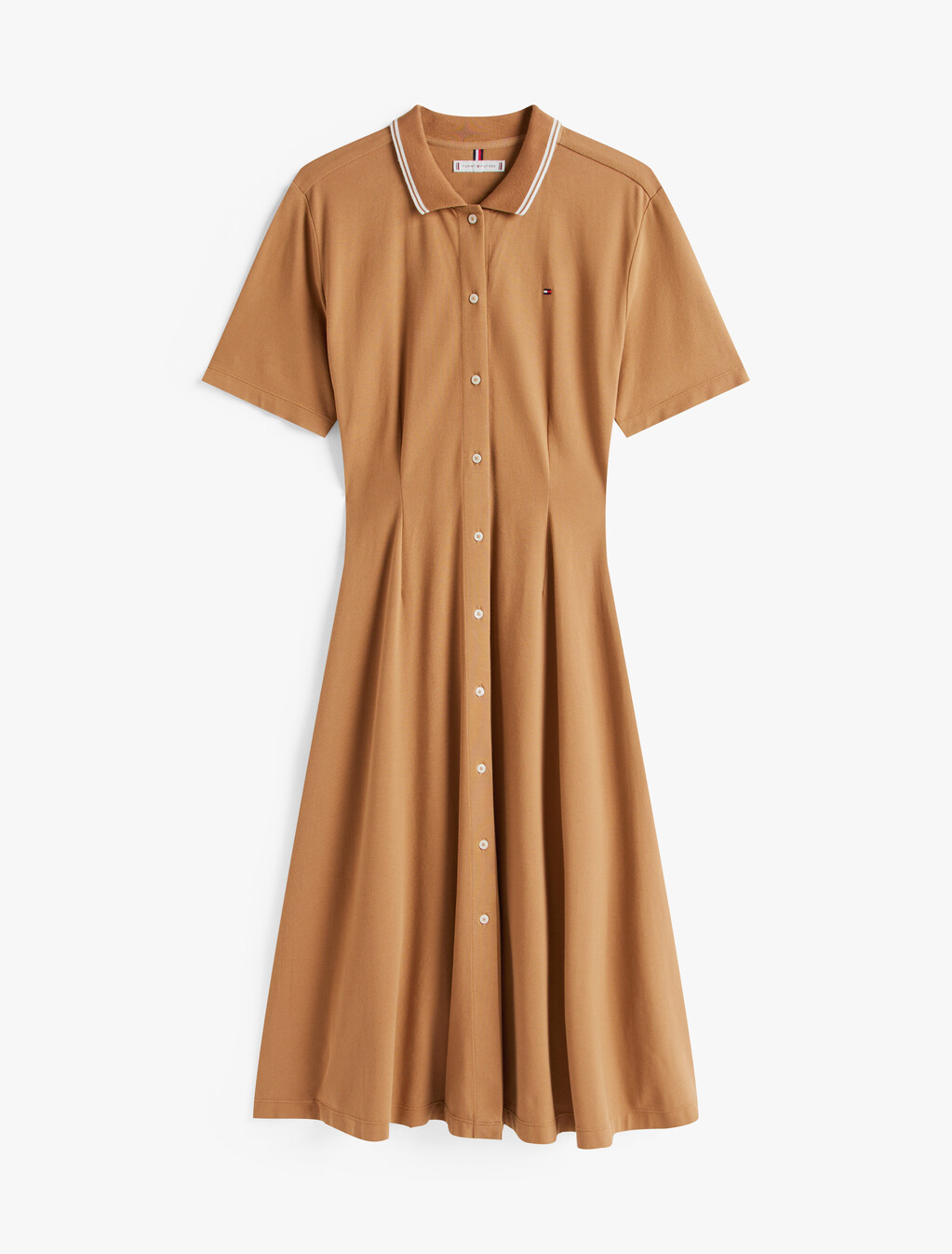 Knit Fit & Flare Polo Dress, Hickory, hi-res