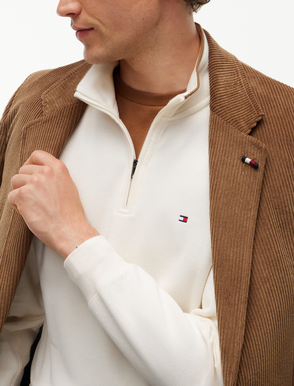 French Rib Knit 1/4 Zip Sweater, Ivory Petal, hi-res