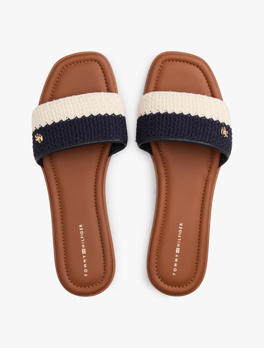 Logo Plaque Colour-Blocked Woven Mules, Space Blue, hi-res