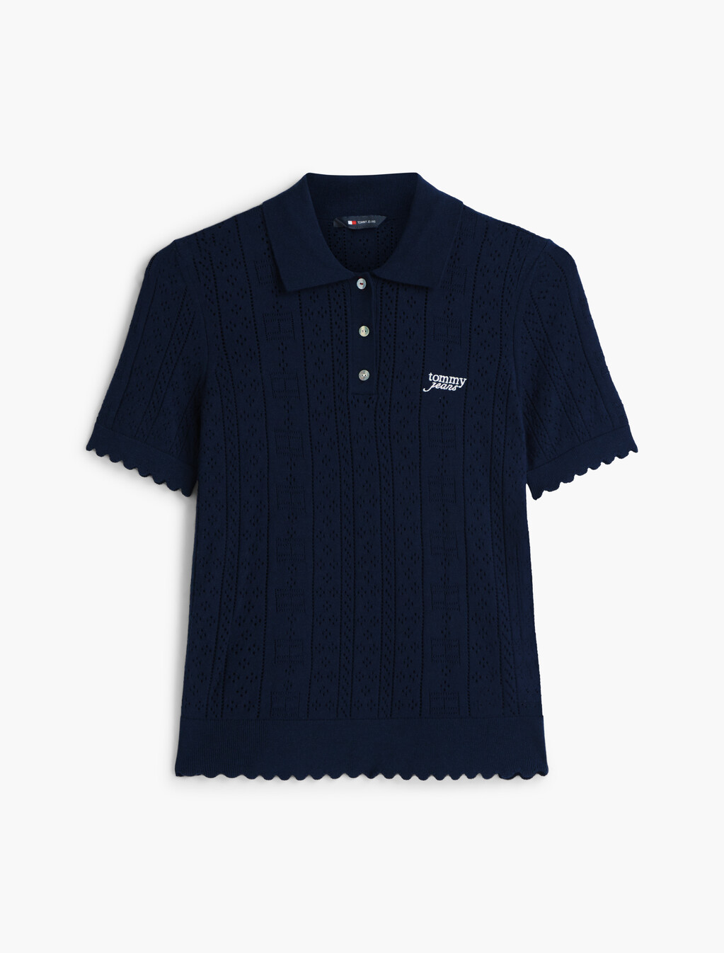 Pointelle Flag Short Sleeve Polo Jumper, Dark Night Navy, hi-res
