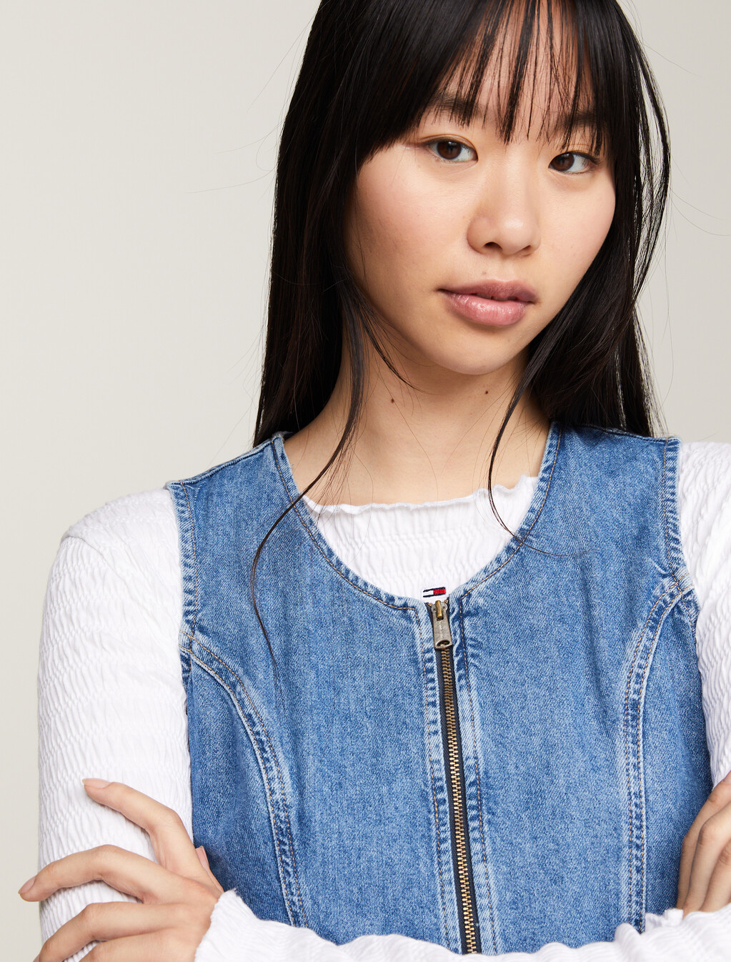 Belted Zip-Thru Denim Bodycon Dress, Denim Medium, hi-res