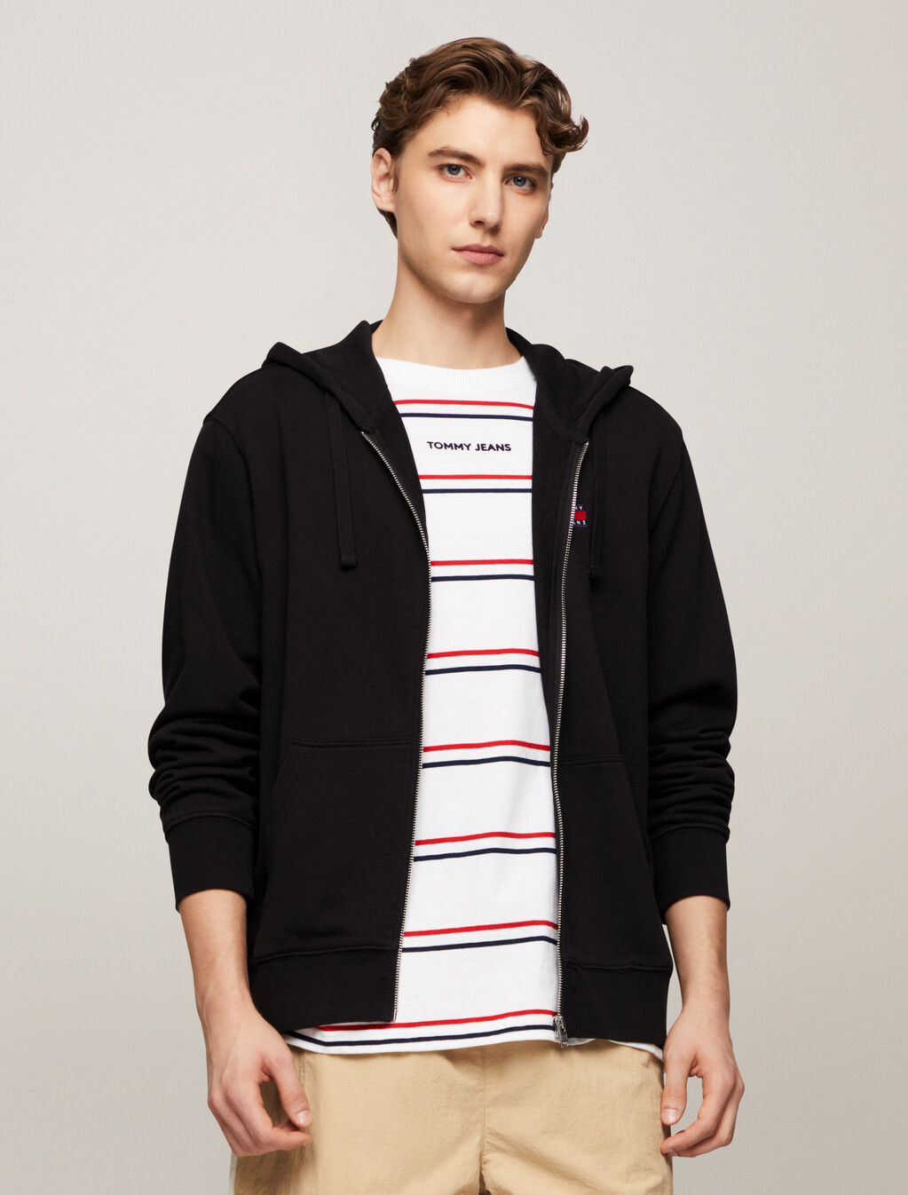 Logo Badge Relaxed Zip Thru Hoodie, Black, hi-res