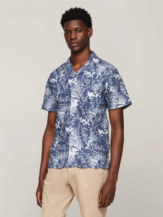 Tropical Print Linen Regular Short Sleeve Shirt