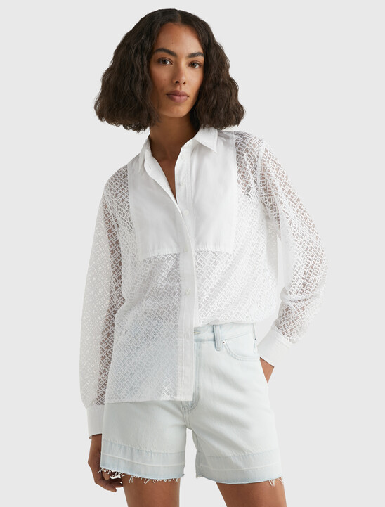 Lace Monogram Relaxed Fit Blouse