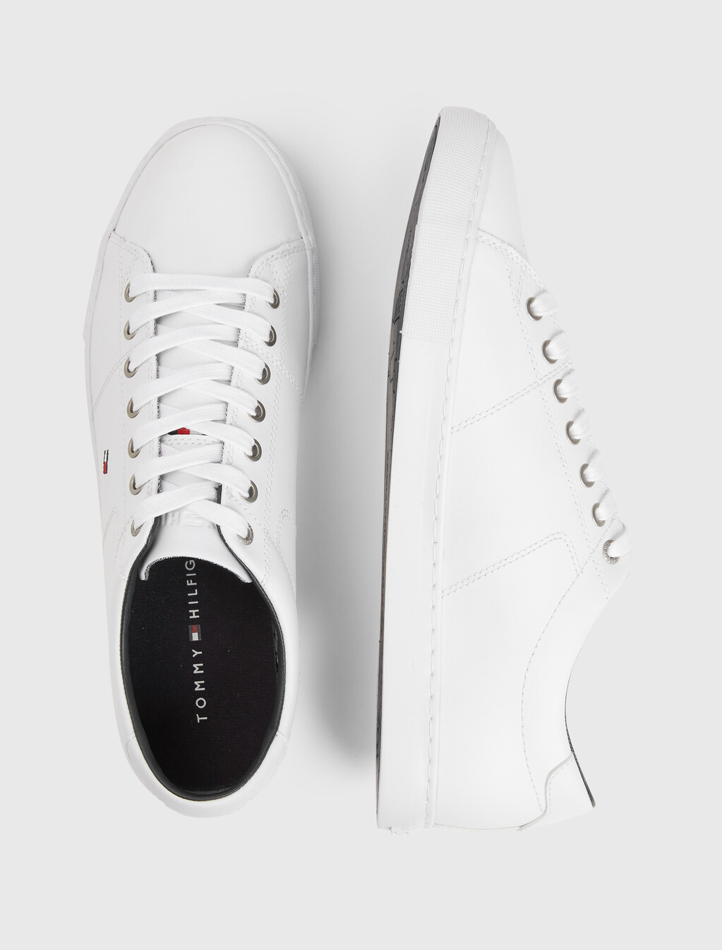 Essential Leather Lace-Up Trainers, WHITE, hi-res
