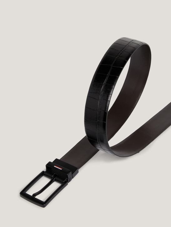 TH Business Reversible Croco-Print Leather Belt