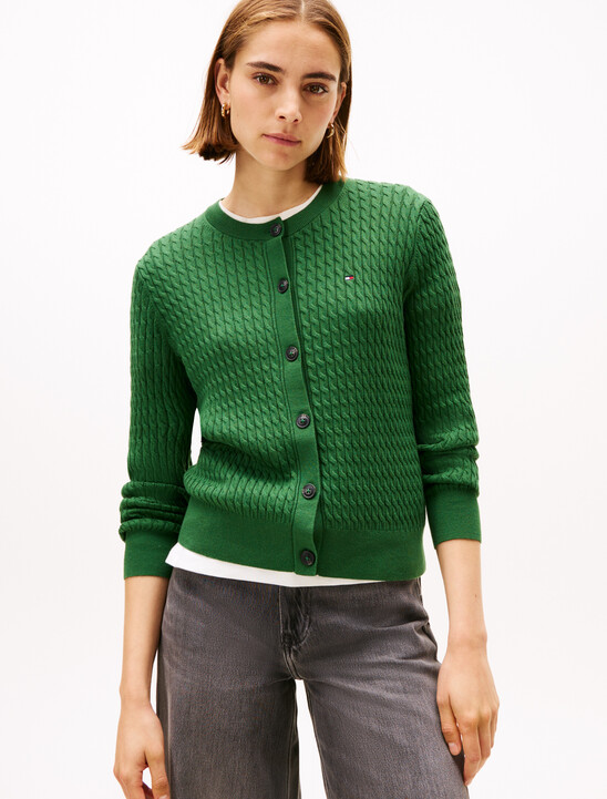 Cable Knit Crew Neck Cardigan