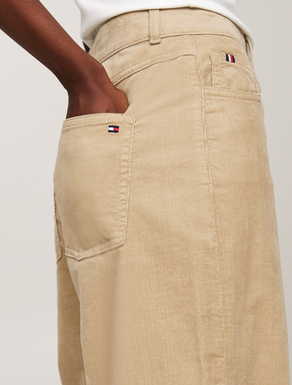 Corduroy Relaxed Straight Leg Trousers, Beige, hi-res