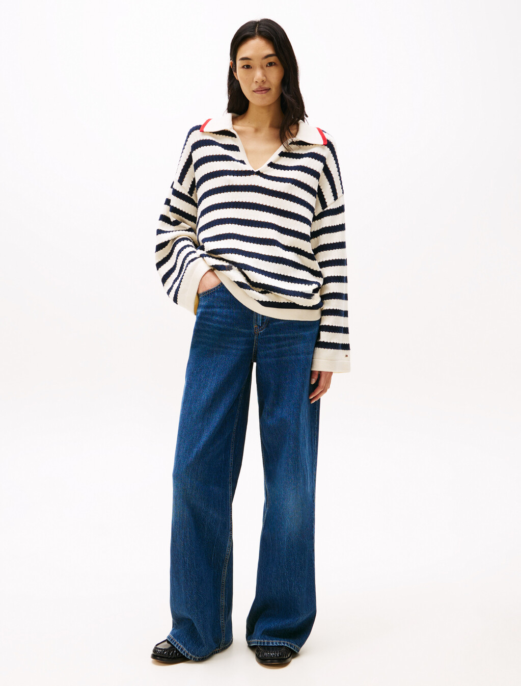 Pointelle Stripe Relaxed Jumper, Dark Night Navy Stripe, hi-res