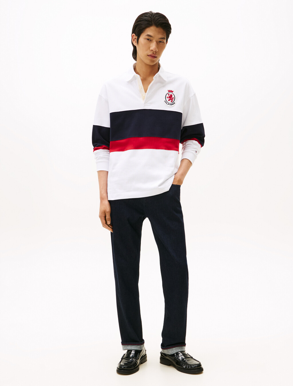 TH Crest Appliqué Relaxed Rugby Shirt, White, hi-res