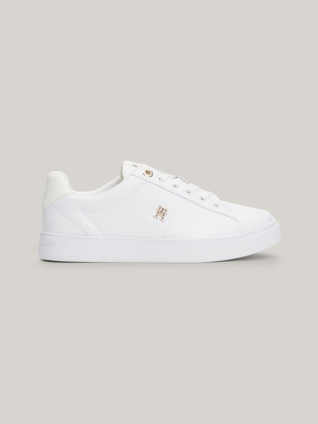 Essential Elevated Leather Court Trainers, White, hi-res