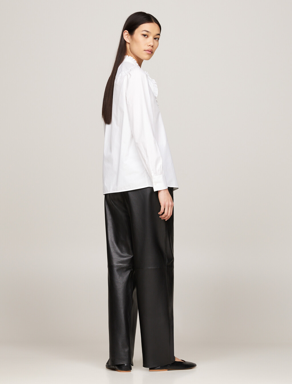 Ruffle Mock Turtleneck Regular Fit Shirt, Th Optic White, hi-res