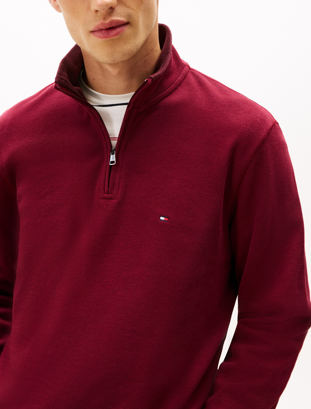 French Rib Knit 1/4 Zip Sweater, Burgundy, hi-res