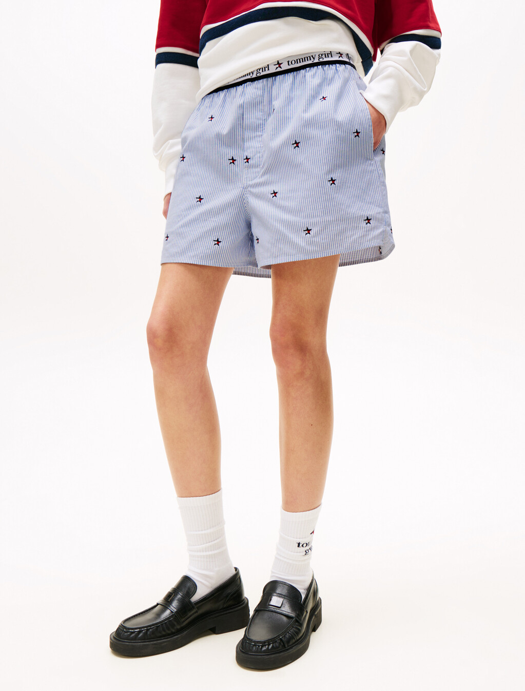 Tommy Girl Loose Ithaca Stripe Star Embroidery Shorts, Ithaca, hi-res